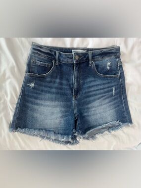 Classic High-Rise Women's Denim Jean Shorts - Dark Blue